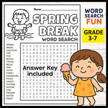 Image result for Spring Break Word Search Answer Key