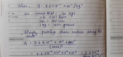 Convert gravitational constant (G) value 6.6×10^-11 Nm^2kg^-2 from SI ...