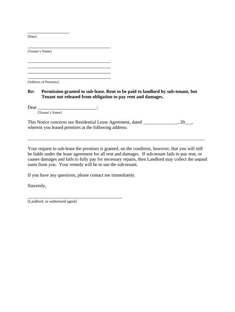 Letter from Landlord to Tenant that Sublease granted - Rent Paid by ...