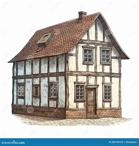 Old House Vector Illustration in 19th Century German Realism Style ...