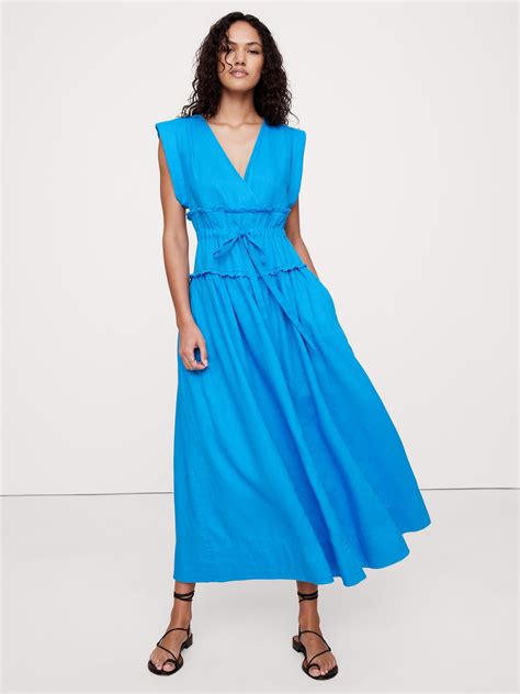 Linen Cinch-Waist Maxi Dress | Banana Republic