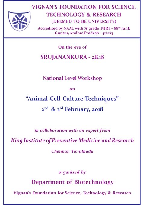 Workshop on Animal Cell Culture Techniques | 2nd & 3rd February, 2018