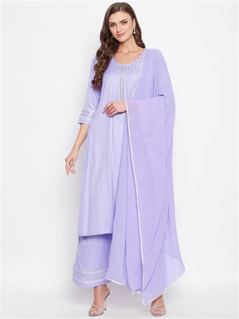 Lavender Zari Border Kurta Palazzo Set – BITTERLIME