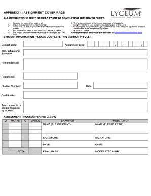 Lyceum Assignment Cover Page - Fill and Sign Printable Template Online