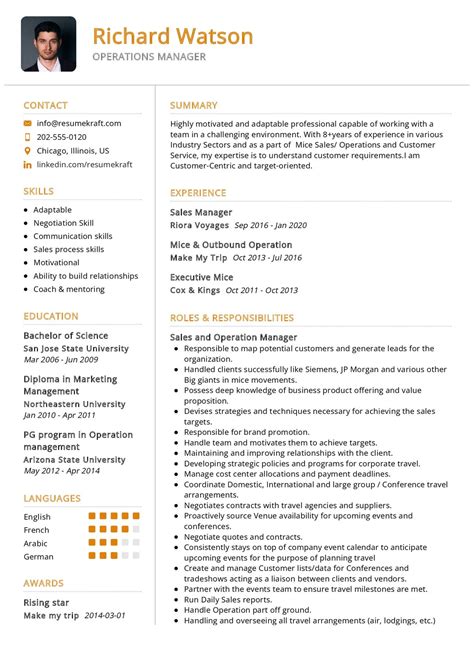 Operations Manager Resume 的图像结果
