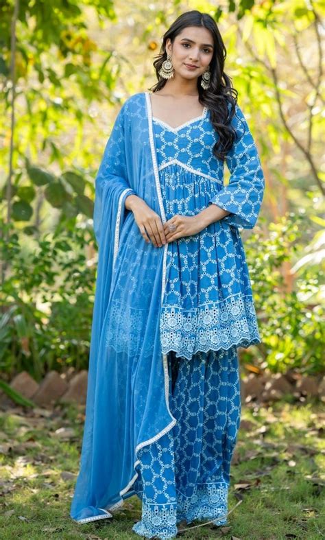 Blue Chikankari Sharara Set – House Of Jamoti