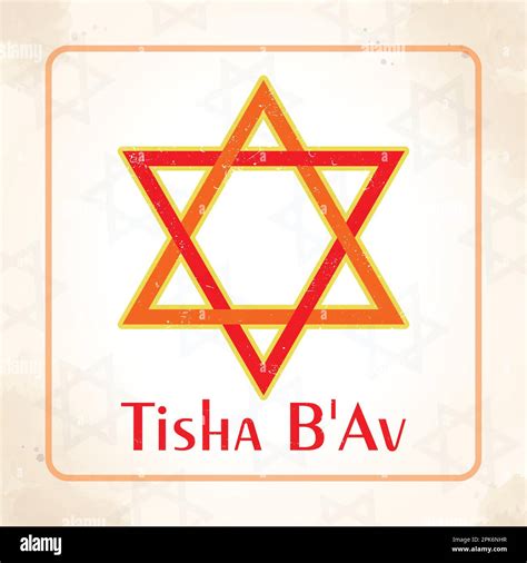 Tisha B'Av Jewish holiday. David star hand drawn yellow symbol on red ...