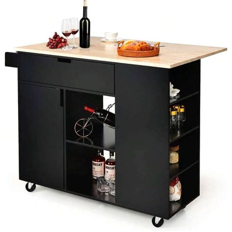 Kitchen Island, Kitchen Trolley With Folding Top, Drawer, Open ...