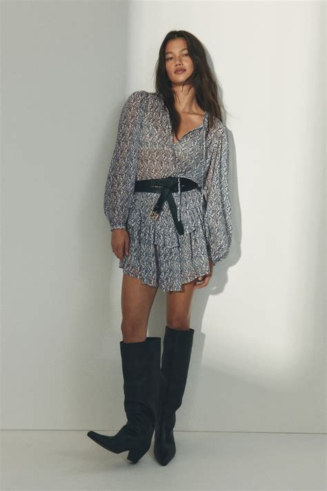 Women's Cream/Floral Flounce-trimmed dress | H&M IN