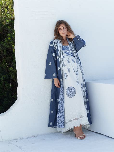 Blue chambray white mirror work jacket