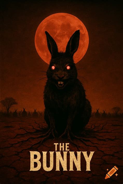 A dark horror movie poster shows a menacing black rabbit with glowing ...