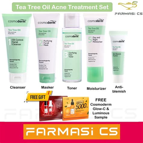 Cosmoderm Tea Tree Oil Acne Skin Treatment Set (Cleanser, Mask, Moisturizer, Toner, Anti-Blemish ...