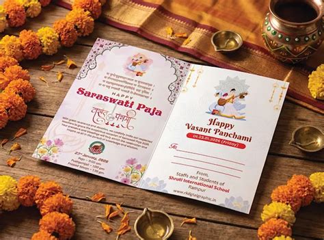 Maa Saraswati Puja Invitation Card PSD Template – 6x4 Inches