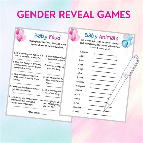 25 Gender Reveal Games | Printable Gender Reveal Party Games | Baby ...