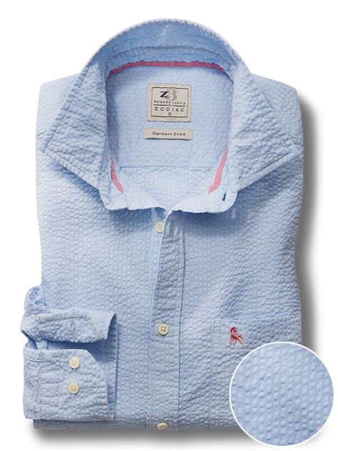 Cristiano Seersucker Sky Solid Full Sleeve Tailored Fit Casual Cotton ...