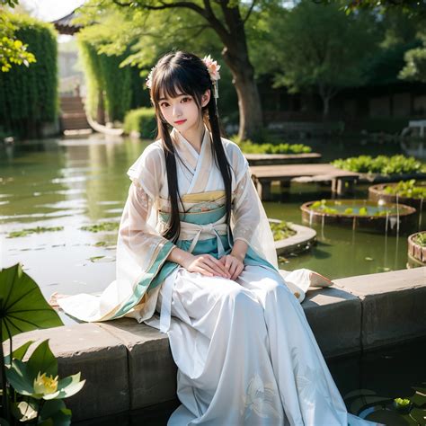 Antique beauty，Live action，Hanfu，Gauze skirt，Lotus elements，summer day ...