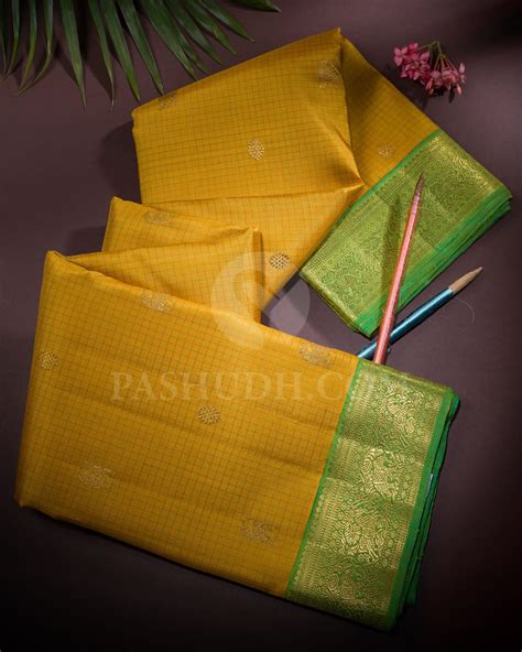 Mango yellow & Light Green Pure Kanjivaram Silk Saree-SP56 – Pashudh Sarees