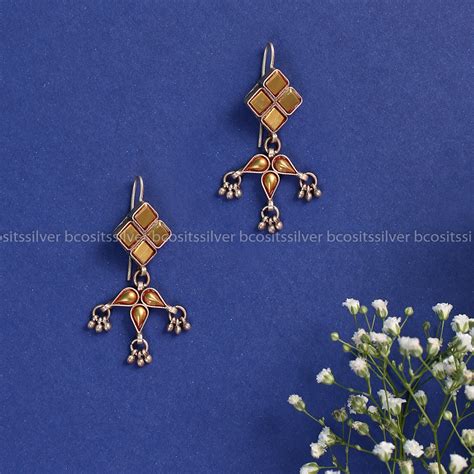 Pure 925 Silver Dual tone Zinariy (AU) Earring - 0899