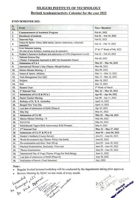 Academic Calendar 2021-22 | Siliguri Institute of Technology