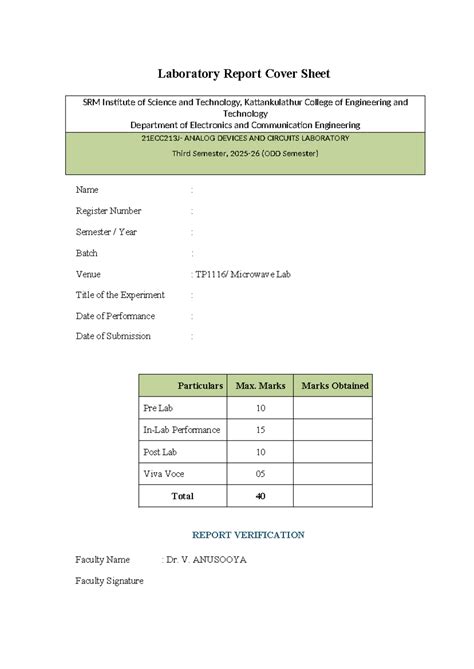 Laboratory Report Cover Sheet - 21ECC213J- ANALOG DEVICES AND CIRCUITS ...