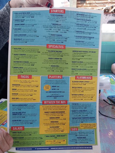 Menu at Shaggy's Biloxi Beach pub & bar, Biloxi, Beach Blvd
