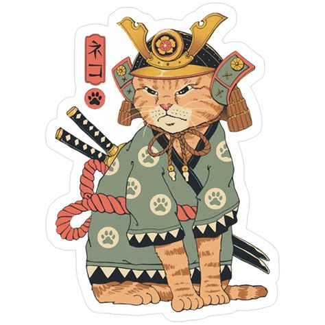 Neko Samurai Sticker in 2025 | Samurai, Neko, Cat drawing