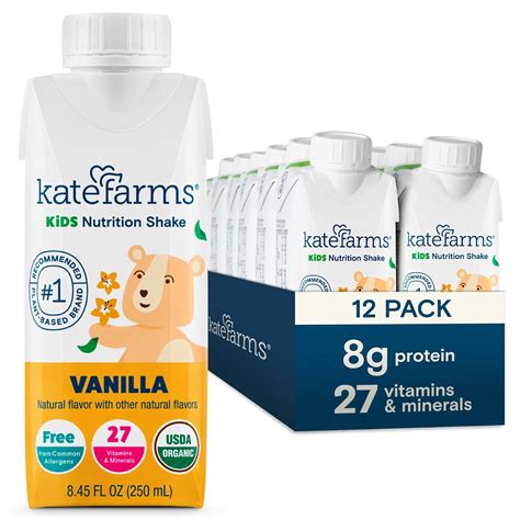 Amazon.com: KATE FARMS Organic Kids Nutrition Shake, Vanilla, 8g of ...