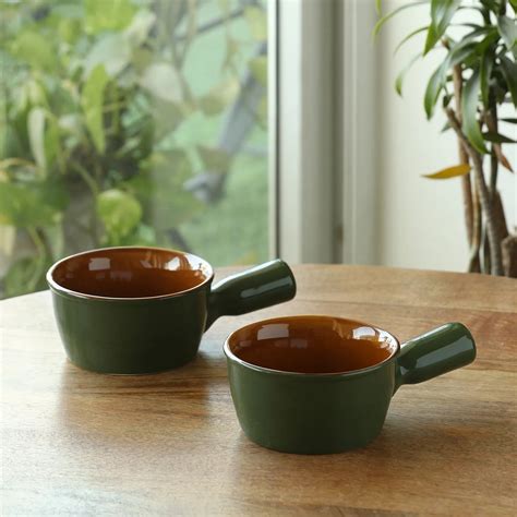 ExclusiveLane 'Forest Canopy' Ceramic Serving Bowls (Set of 2, 420 ML,