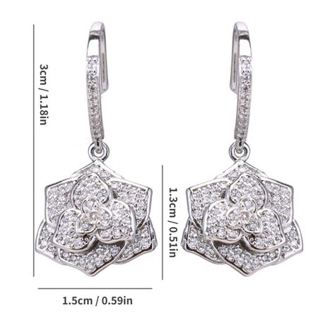 Silver Plated American Diamond Studded Floral Rose themed Drop Earring ...
