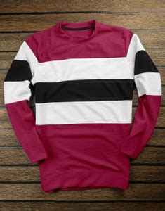 FIONAA TRENDZ Striped Men Round Neck Maroon T-Shirt - Buy FIONAA TRENDZ ...