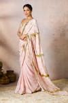 Buy Pink Crepe, Silk Gota Potters Touch Work Saree With Unstitched ...
