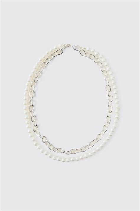 Layered Pearl and Chain Necklace | boohoo UK