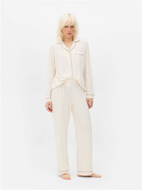 Women's Oyster Jersey Long Sleeve Boyfriend Pajamas | Primark