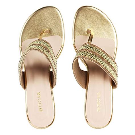 Rocia Women's Light Gold Stone Work Strap Kitten Heels : Amazon.in ...