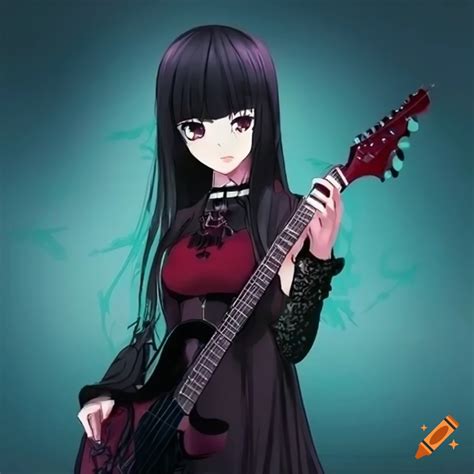 Japanese gothic anime character with electric guitar on Craiyon