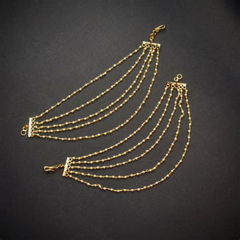 24K Gold Plated 5 Line Pearl Champaswaralu | South Indian Ear Chains ...