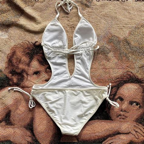 Cut out swim suit bikini white 🌴 cut out white one... - Depop