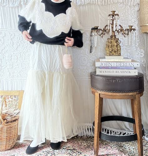 80s black×white combination knit | Miss Laura vintage