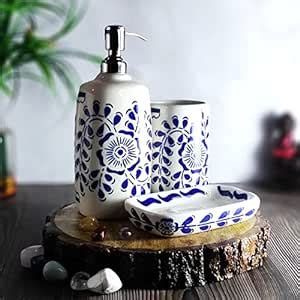 Banwari Crafts Hand Painted Ceramic Bathroom Accessories Set of 3 Pcs ...