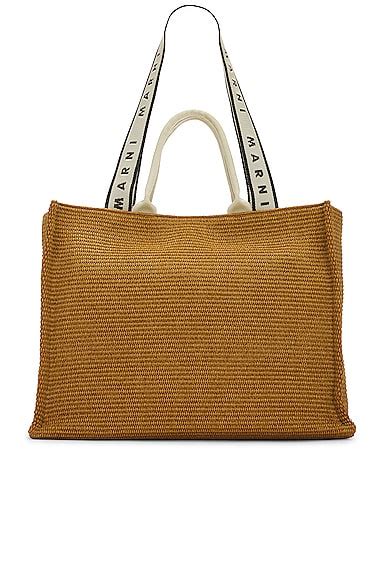 Marni Large Basket Bag in Sienna, Natural, & Black | FWRD