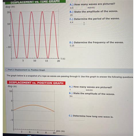 Solved DISPLACEMENT VS, ﻿TIME GRAPHA.) ﻿How many waves are | Chegg.com