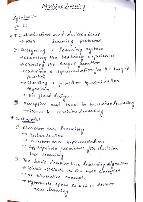 ML - Machine Learning Unit 1 Study Notes and Techniques - Studocu