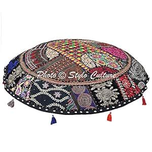 Stylo Culture Cotton Round Floor Cushion Cover Mudda Gaddi Vintage ...