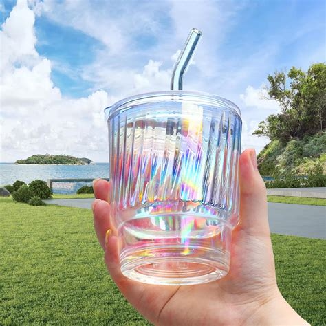 Buy KELVEE Glass Tumblers With Straws&Lids,Aesthetic Coffee Sipper Mug ...