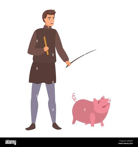 Medieval peasant with pig. Farmer occupation in middle ages cartoon ...