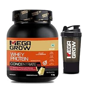 Megagrow Whey Protein Concentrate 1kg Mawa Kulfi Flavor + shaker, 28 ...