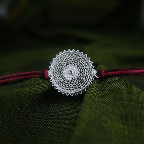 Silver Filigree Handmade Chaand Rakhi – KalaKart
