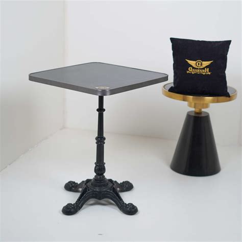 Buy 4 Leg Cast Iron Table Base Tile Top With Grey Metal Edge Banding at ...