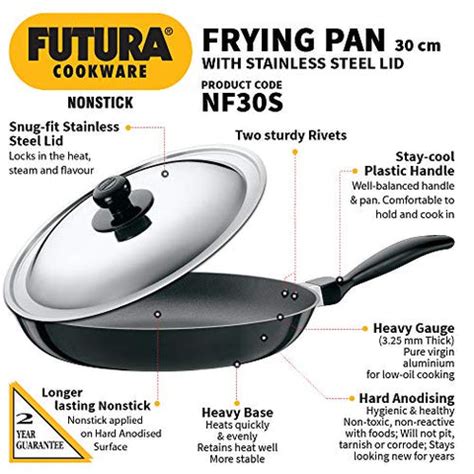 Futura Non Stick 12-Inch Indian Frying Pan with Stainless Steel Lid, 3 ...