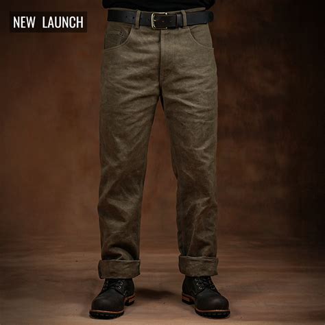 Five Pocket Field Tan 12 Oz Hard Waxed Canvas Pants For Men (True Stra ...